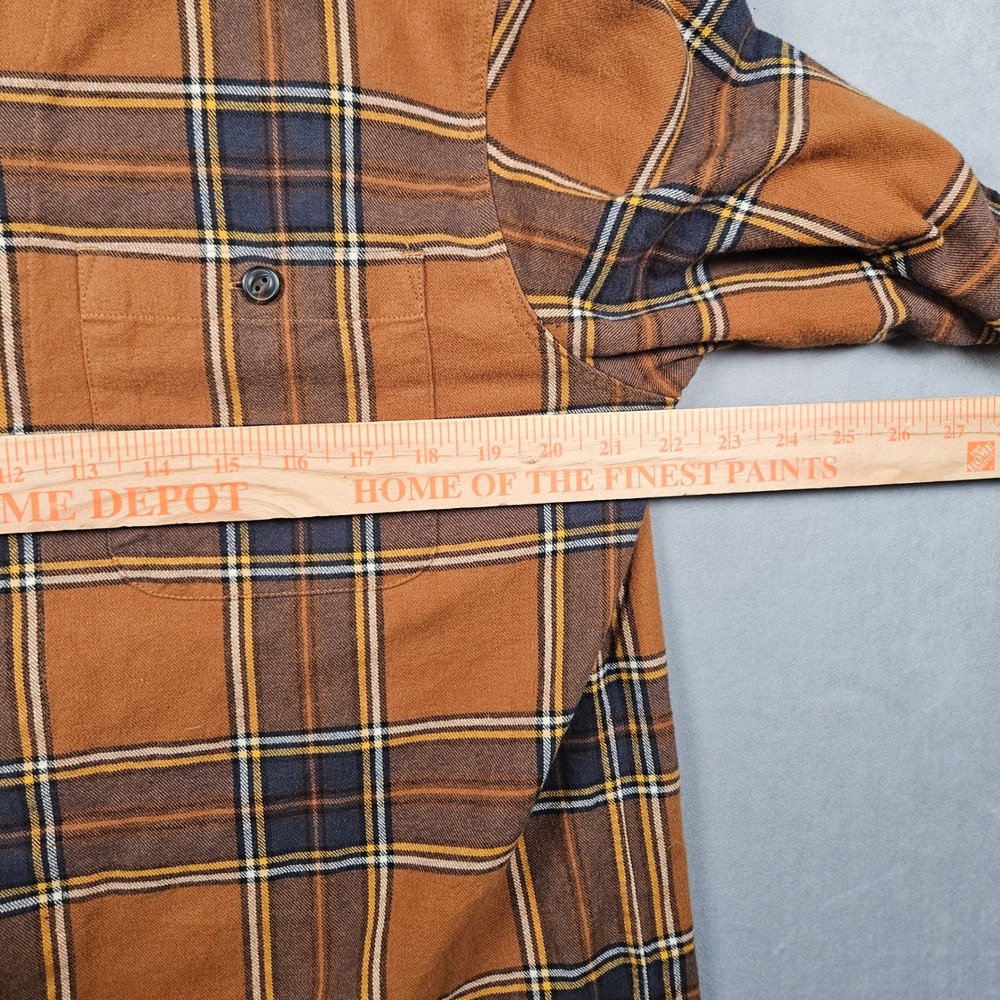 Line of Trade Flannel Shirt Mens Medium Brown Orange Plaid Button Up Fall - Picture 6 of 9